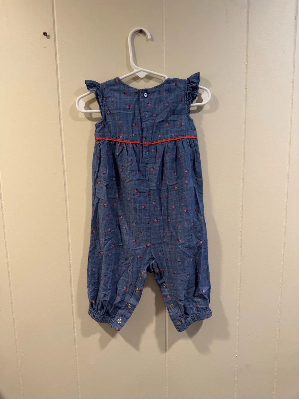 Carter's Blue Chambray Romper with Red Dot Detail